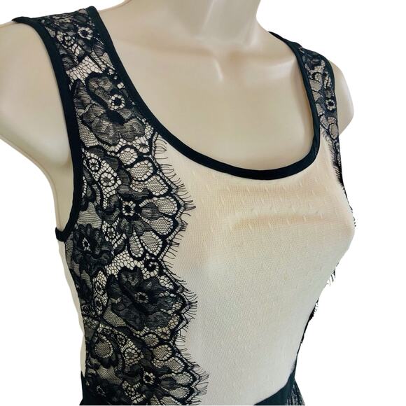 A'Reve Romantic Blush Pink and Black Lace Fit & Flare Dress Fully Lined Back Zip - Picture 4 of 16